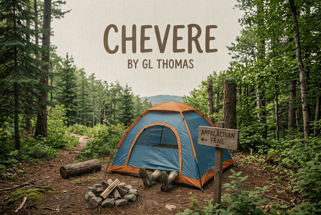 "CHEVERE" "BY GL THOMAS"; tent, "APPALACHIAN TRAIL" sign, and campfire ring